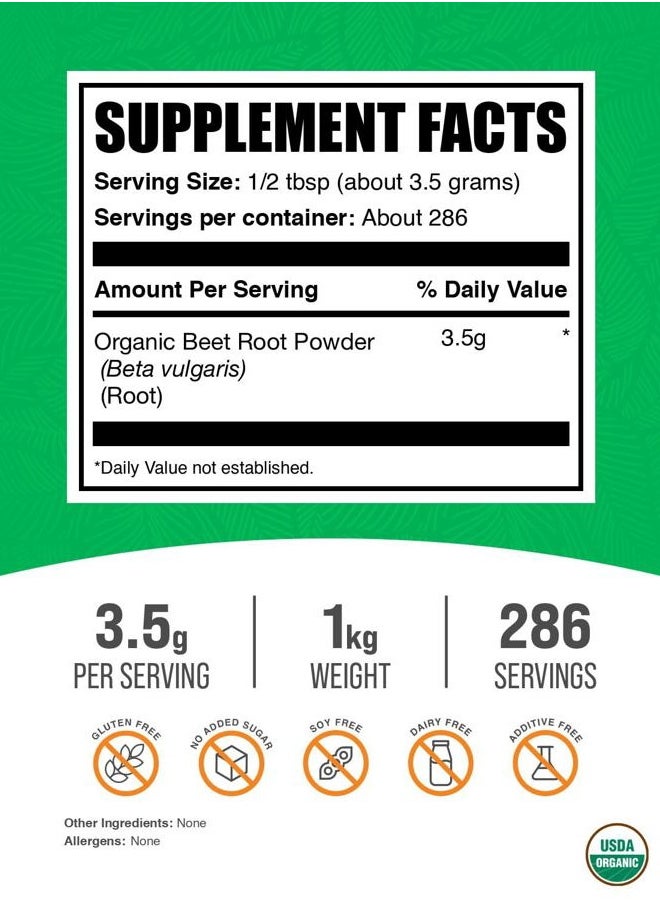 .com Organic Beet Root Powder - Superfood Supplement, Beet Root Supplements - Vegan & Gluten Free, 3.5g per Serving, 1kg (2.2 lbs) (Pack of 1)
