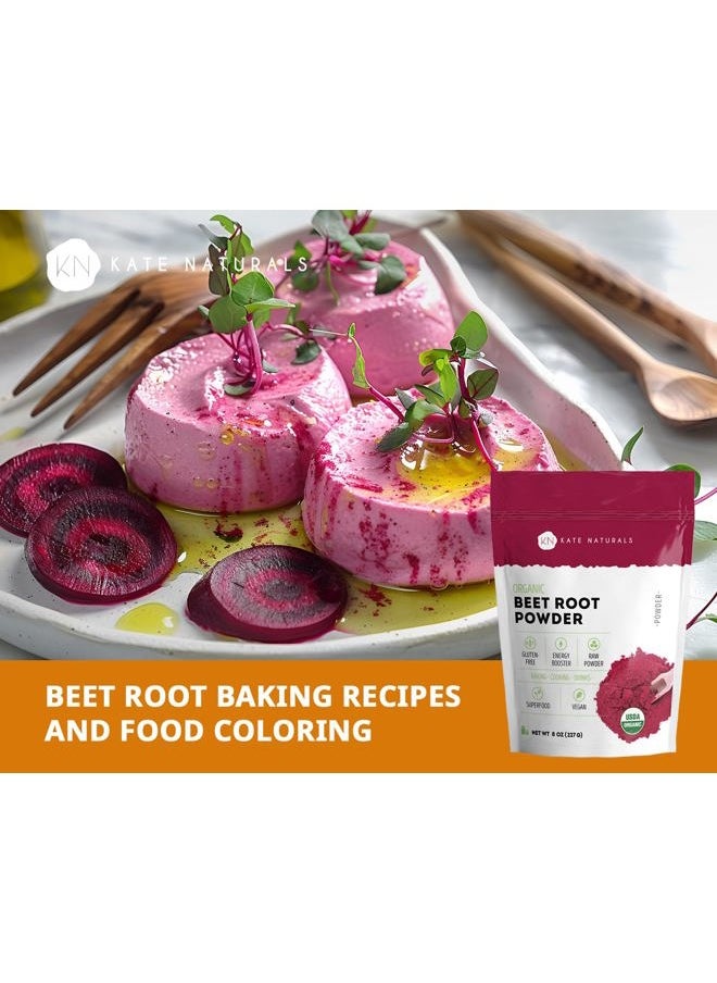 Beet Root Powder Organic for Smoothie, Energy Boost & Blood Pressure Support. Nitric Oxide Supplement for Workout (8oz, Earthy Flavor, Mix with Juice Easily)