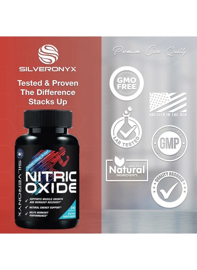 Extra Strength Nitric Oxide Supplement 3X Strength L Arginine, Citrulline Malate, AAKG, Beta Alanine - Premium Muscle Supporting Nitric Booster - Natural Energy & Heart Health Support - 240 Capsules