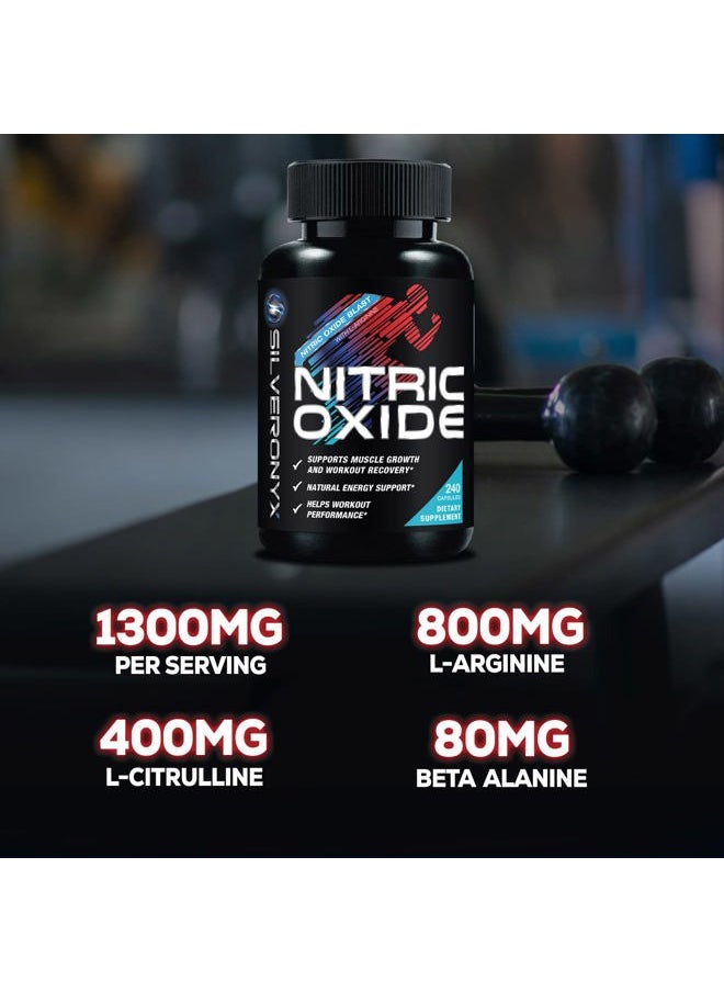 Extra Strength Nitric Oxide Supplement 3X Strength L Arginine, Citrulline Malate, AAKG, Beta Alanine - Premium Muscle Supporting Nitric Booster - Natural Energy & Heart Health Support - 240 Capsules