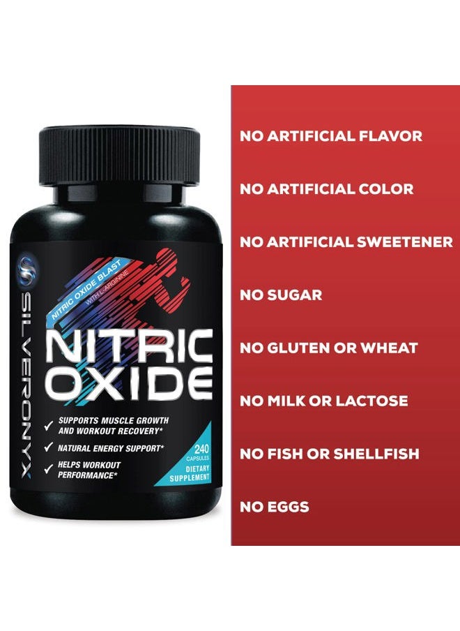 Extra Strength Nitric Oxide Supplement 3X Strength L Arginine, Citrulline Malate, AAKG, Beta Alanine - Premium Muscle Supporting Nitric Booster - Natural Energy & Heart Health Support - 240 Capsules