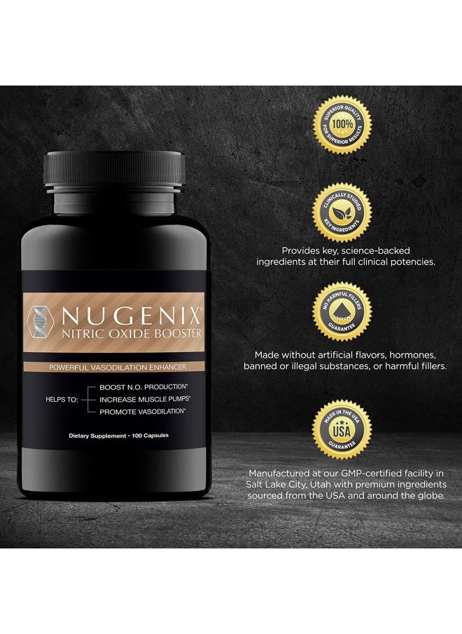 Nitric Oxide Booster Supplement - Nitric Oxide Flow, L-Arginine, L-Citrulline, Pine Bark Extract - Vasodilator - 100 Capsules