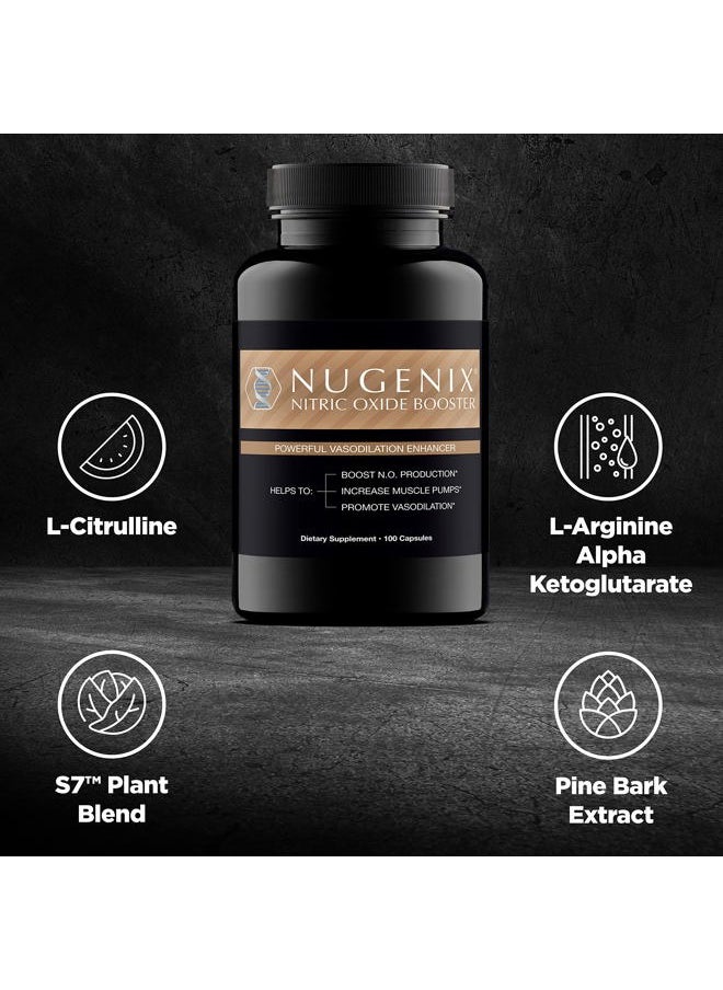 Nitric Oxide Booster Supplement - Nitric Oxide Flow, L-Arginine, L-Citrulline, Pine Bark Extract - Vasodilator - 100 Capsules