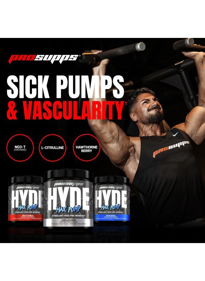 Hyde Max Pump Pre Workout for Men and Women - Nitric Oxide Supplement for Pump and Endurance - Stimulant Free Pre Workout to Promote Blood Flow and Muscle Strength (Blue Razz, 20 Servings)