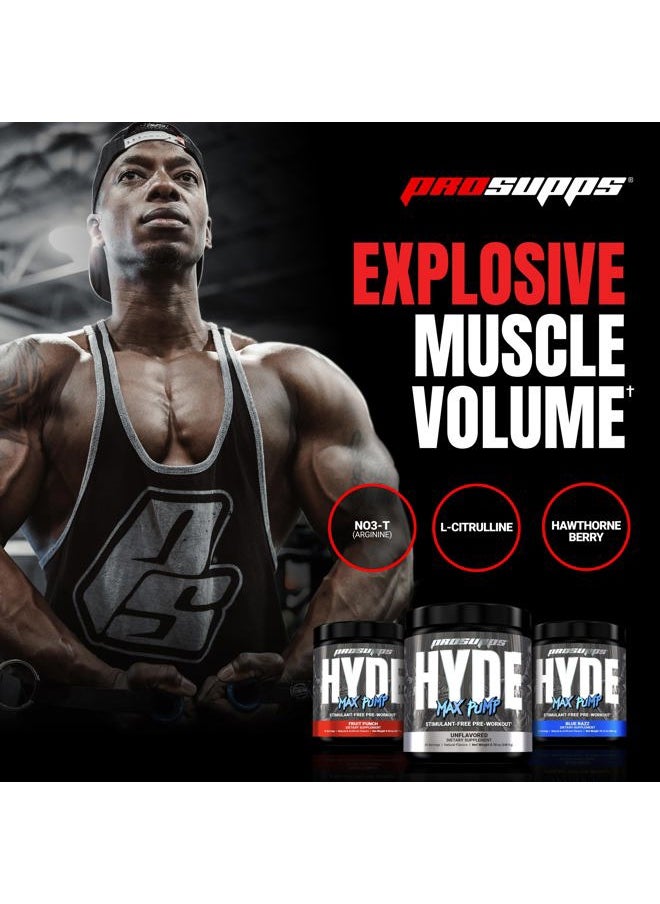Hyde Max Pump Pre Workout for Men and Women - Nitric Oxide Supplement for Pump and Endurance - Stimulant Free Pre Workout to Promote Blood Flow and Muscle Strength (Blue Razz, 20 Servings)