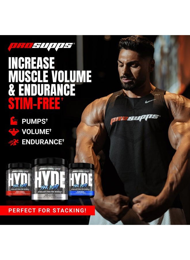 Hyde Max Pump Pre Workout for Men and Women - Nitric Oxide Supplement for Pump and Endurance - Stimulant Free Pre Workout to Promote Blood Flow and Muscle Strength (Blue Razz, 20 Servings)