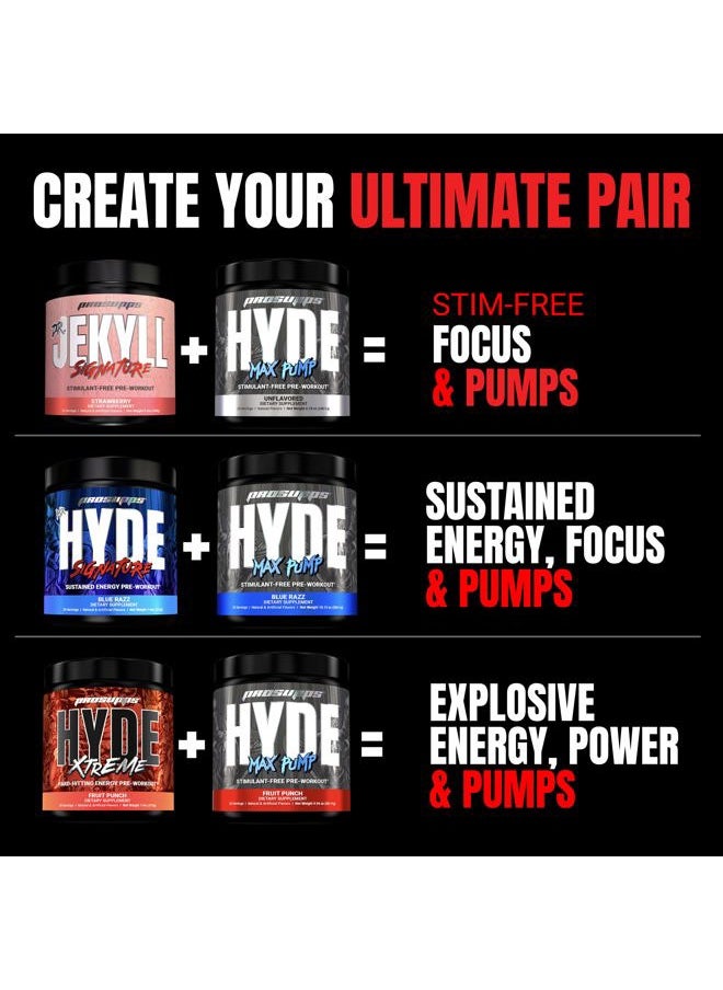 Hyde Max Pump Pre Workout for Men and Women - Nitric Oxide Supplement for Pump and Endurance - Stimulant Free Pre Workout to Promote Blood Flow and Muscle Strength (Blue Razz, 20 Servings)