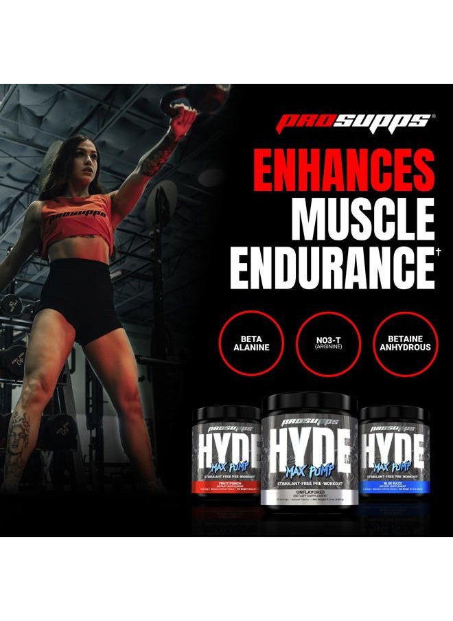 Hyde Max Pump Pre Workout for Men and Women - Nitric Oxide Supplement for Pump and Endurance - Stimulant Free Pre Workout to Promote Blood Flow and Muscle Strength (Blue Razz, 20 Servings)