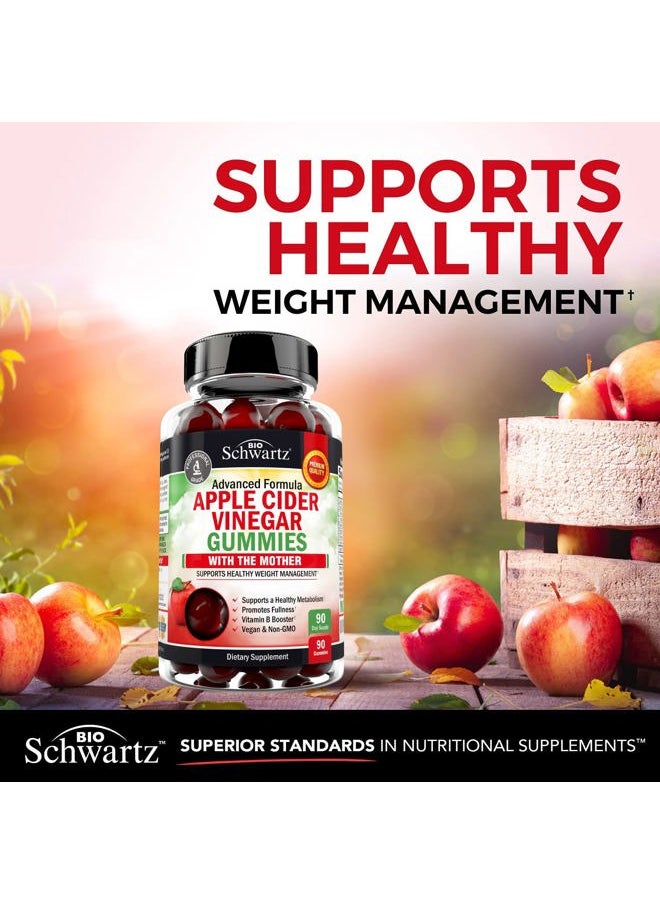 Apple Cider Vinegar Gummies for Weight Loss - ACV Gummies with The Mother for Women & Men - Energy Boost Bloat Digestive & Immune Support - Vitamin B12 B6 B 9 Folic Acid - Vegan Detox Cleanse -90Ct