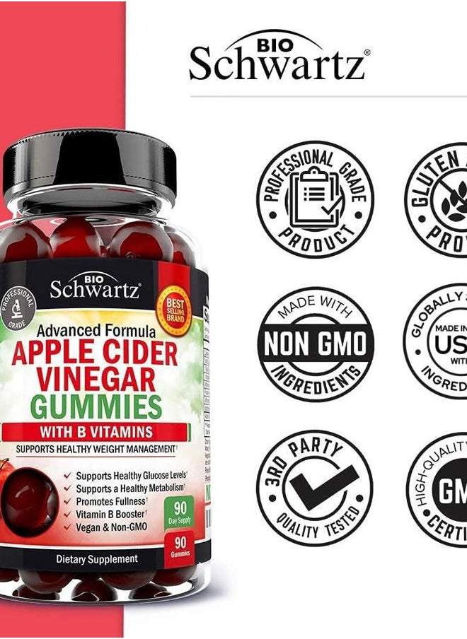 Apple Cider Vinegar Gummies for Weight Loss - ACV Gummies with The Mother for Women & Men - Energy Boost Bloat Digestive & Immune Support - Vitamin B12 B6 B 9 Folic Acid - Vegan Detox Cleanse -90Ct