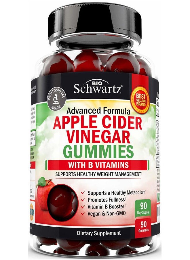 Apple Cider Vinegar Gummies for Weight Loss - ACV Gummies with The Mother for Women & Men - Energy Boost Bloat Digestive & Immune Support - Vitamin B12 B6 B 9 Folic Acid - Vegan Detox Cleanse -90Ct