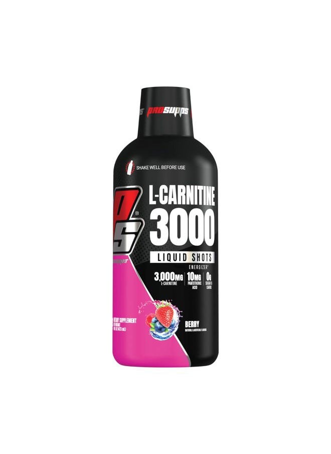 L-Carnitine Liquid 3000, Stimulant-Free Liquid Shots for Men & Women – Clean Workout Drink for Energy, Performance & Muscle Recovery - No Sugar, No Carbs - 31 Servings, Berry