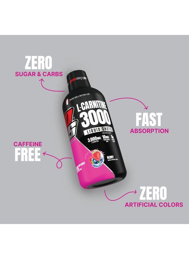 L-Carnitine Liquid 3000, Stimulant-Free Liquid Shots for Men & Women – Clean Workout Drink for Energy, Performance & Muscle Recovery - No Sugar, No Carbs - 31 Servings, Berry