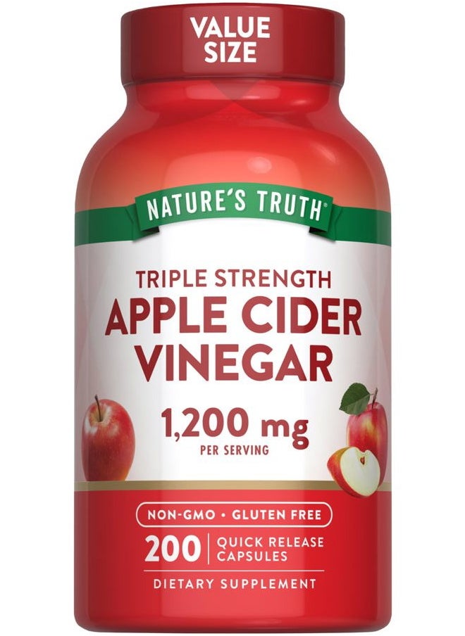 Apple Cider Vinegar Capsules | 1200mg | 200 Pills | Extra Strength | Value Size | Non-GMO, Gluten Free Supplement