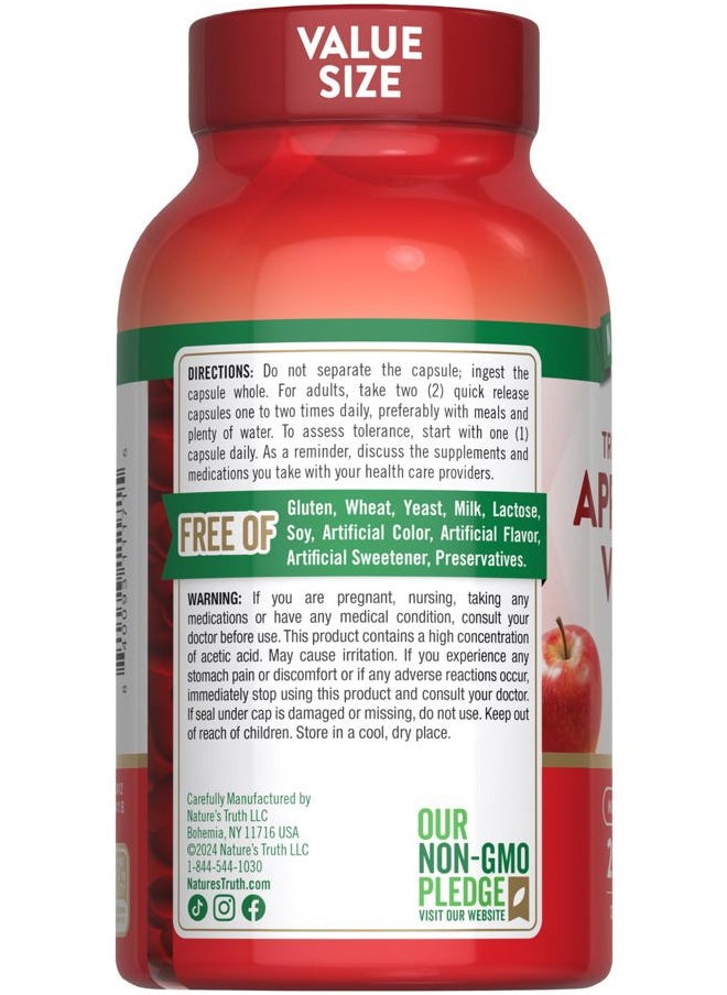 Apple Cider Vinegar Capsules | 1200mg | 200 Pills | Extra Strength | Value Size | Non-GMO, Gluten Free Supplement