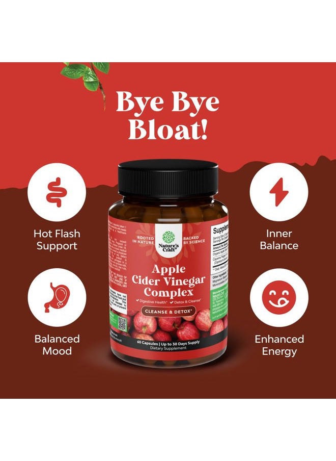 Cleansing Apple Cider Vinegar Capsules - ACV Cleanse and Detox Pills for Gut and Digestive Health with Slimming Cayenne - Extra Strength ACV Capsules for Gut Cleanse and Full Body Detox (30 Servings)