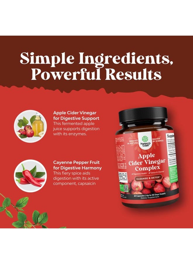 Cleansing Apple Cider Vinegar Capsules - ACV Cleanse and Detox Pills for Gut and Digestive Health with Slimming Cayenne - Extra Strength ACV Capsules for Gut Cleanse and Full Body Detox (30 Servings)