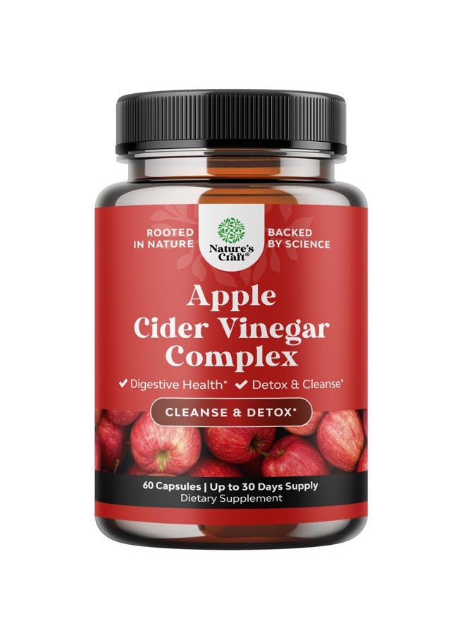 Cleansing Apple Cider Vinegar Capsules - ACV Cleanse and Detox Pills for Gut and Digestive Health with Slimming Cayenne - Extra Strength ACV Capsules for Gut Cleanse and Full Body Detox (30 Servings)