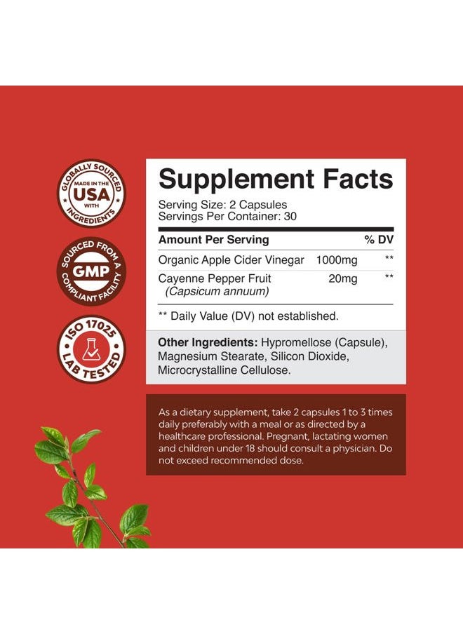 Cleansing Apple Cider Vinegar Capsules - ACV Cleanse and Detox Pills for Gut and Digestive Health with Slimming Cayenne - Extra Strength ACV Capsules for Gut Cleanse and Full Body Detox (30 Servings)