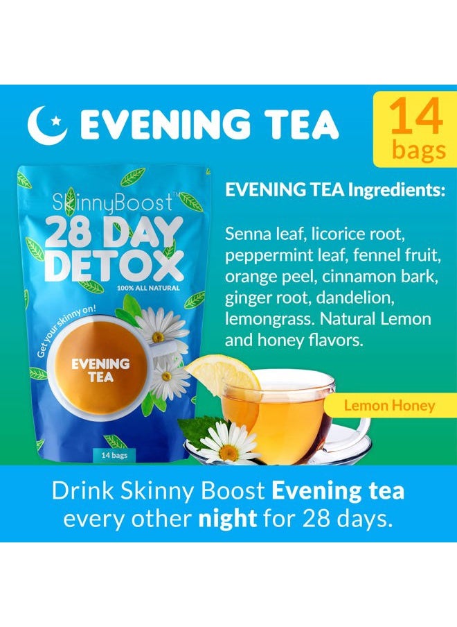 Skinny Boost Tea Kit-1 Daytime Tea (28 Bags) 1 Evening Detox Tea (14 Bags), Lean Greens Plus Superfood Powder, FREE Tumbler, Non GMO, Vegan, All Natural Detox and Cleanse