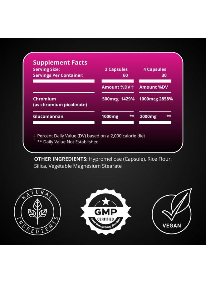 Appetite Suppressant for Women - Helps Manage Cravings, Promotes Fullness, & Supports Weight Loss - Natural Dietary Supplement with Chromium Picolinate & Glucomannan - 120 Vegan Capsules