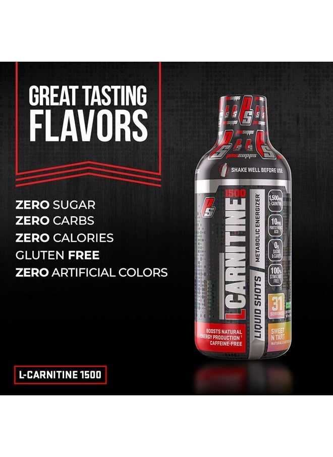 L-Carnitine Liquid 1500, Stimulant-Free Liquid Shots for Men & Women - Clean Workout Drink for Energy, Performance & Muscle Recovery - No Sugar, No Carbs - 31 Servings, Berry
