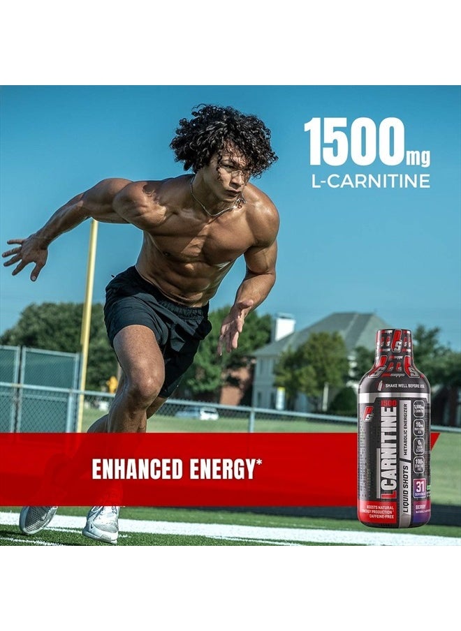 L-Carnitine Liquid 1500, Stimulant-Free Liquid Shots for Men & Women - Clean Workout Drink for Energy, Performance & Muscle Recovery - No Sugar, No Carbs - 31 Servings, Berry