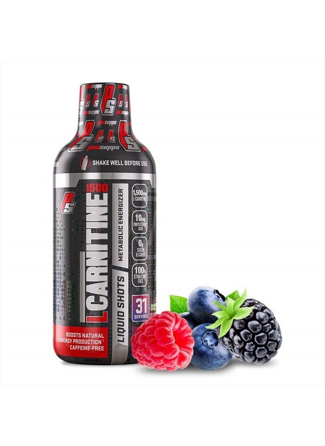 L-Carnitine Liquid 1500, Stimulant-Free Liquid Shots for Men & Women - Clean Workout Drink for Energy, Performance & Muscle Recovery - No Sugar, No Carbs - 31 Servings, Berry