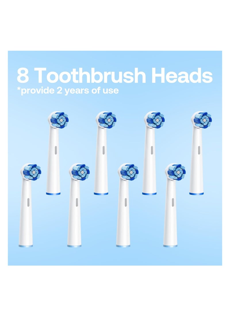 R2 Rotating Electric Toothbrush for Adults with 8 Brush Heads, Travel Case, 5 Modes Rechargeable Power Toothbrush with Pressure Sensor, 3 Hours Fast Charge for 30 Days,White
