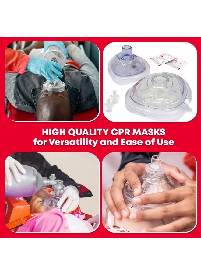 Adult and Infant CPR Mask Combo Kit with 2 Valves with Pair of Vinyl Gloves & 2 Alcohol Prep Pads - Red
