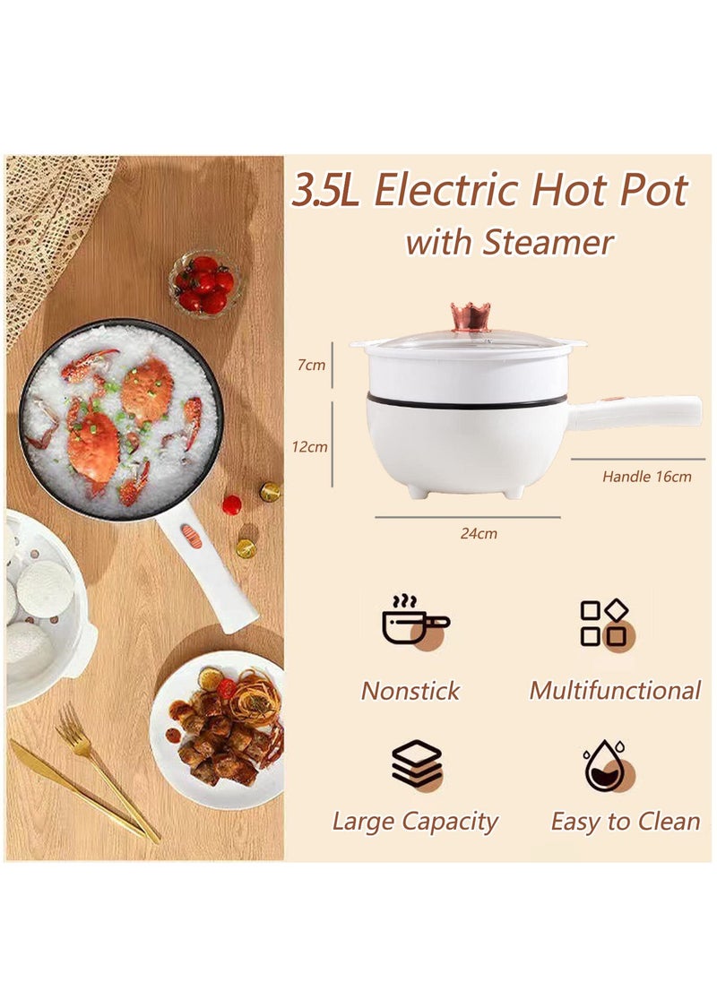 4L Electric Hot Pot with Steamer and Temperature Control Non-Stick Electric Skillet,Frying Pan,Electric Saucepan,for Noodles, Egg, Steak, Sauté, Steam and Soup