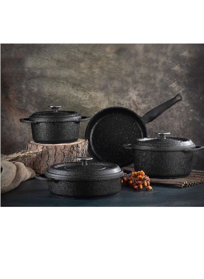 7pcs Die Cast Cookware Set Contain 20,24,26 Cm Casserole and 26Cm Frypan -Made in Turkey