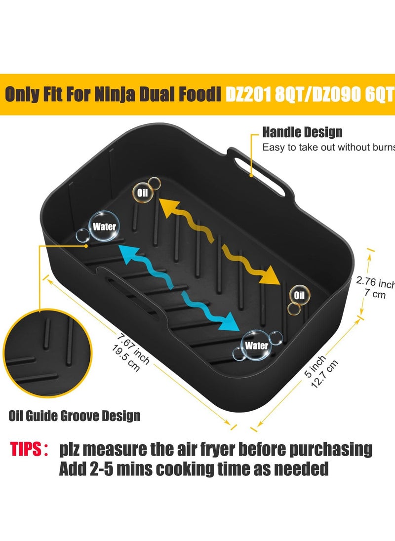 2-Pack Rectangular Air Fryer Silicone Liners for Ninja Foodi DZ201 8QT/DZ090 6QT - Reusable, Easy-Clean Non-Stick Basket Inserts, Food-Safe - MMH Replacement Airfryer Trays, Black