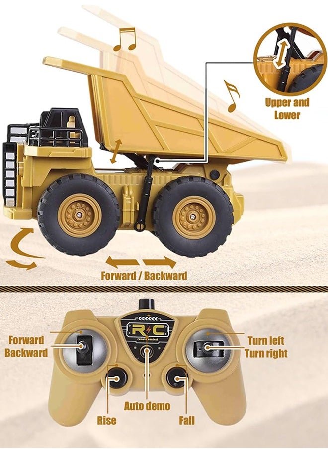 2 PCS Remote Control Construction Vehicle Toy Set, Friction-Powered RC Excavator & RC Dump Truck with Lights and Sounds for Imaginative Play, Birthday Gifts for Toddlers Boys Girls