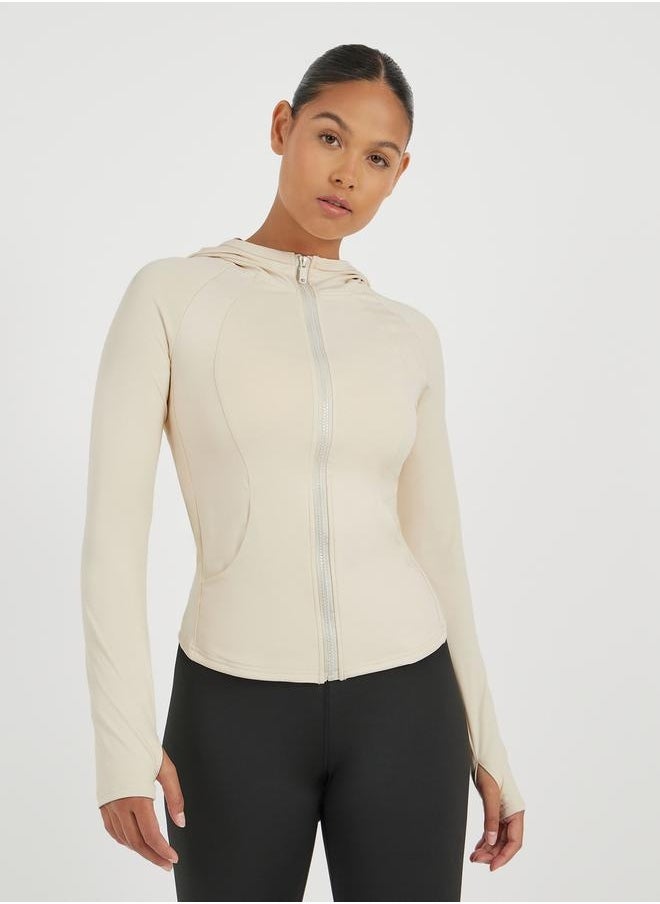 Contour Seam Detail Hooded Zip Up Jacket