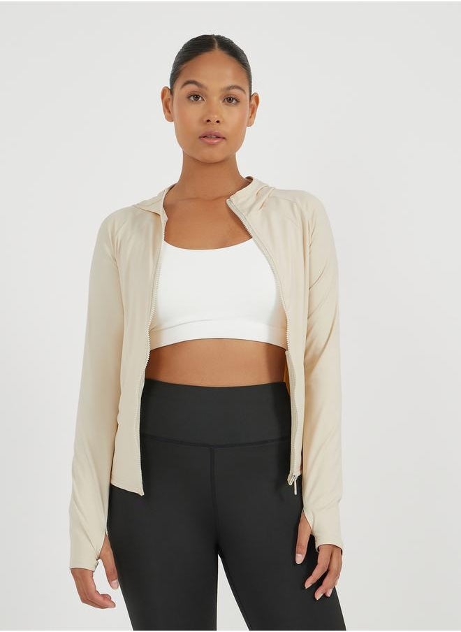 Contour Seam Detail Hooded Zip Up Jacket