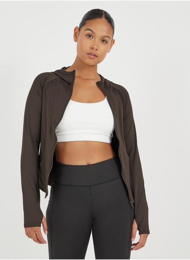 Contour Seam Detail Hooded Zip Up Jacket