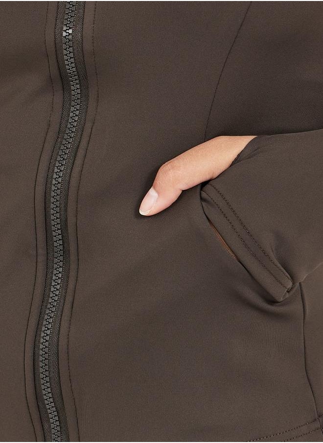 Contour Seam Detail Hooded Zip Up Jacket