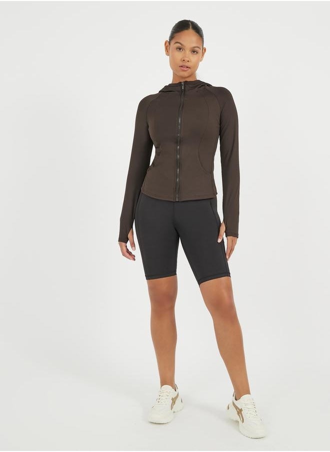 Contour Seam Detail Hooded Zip Up Jacket