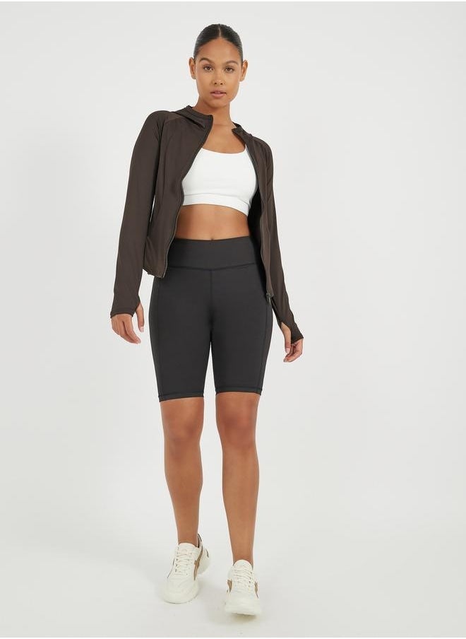Contour Seam Detail Hooded Zip Up Jacket
