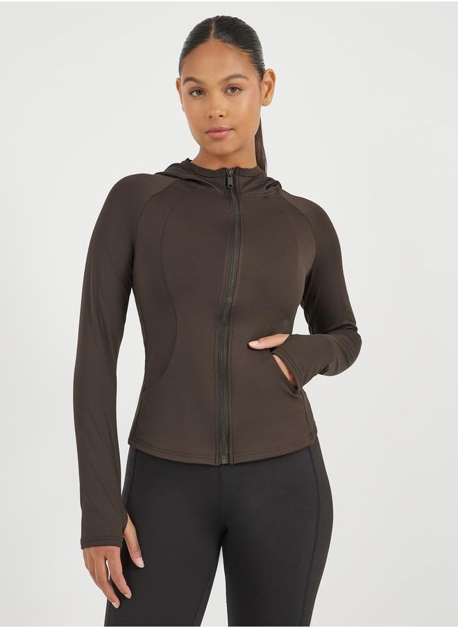 Contour Seam Detail Hooded Zip Up Jacket