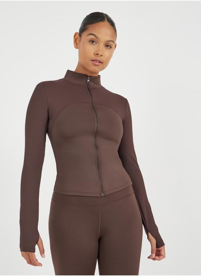 Textured Panel Detail Zip Up Jacket