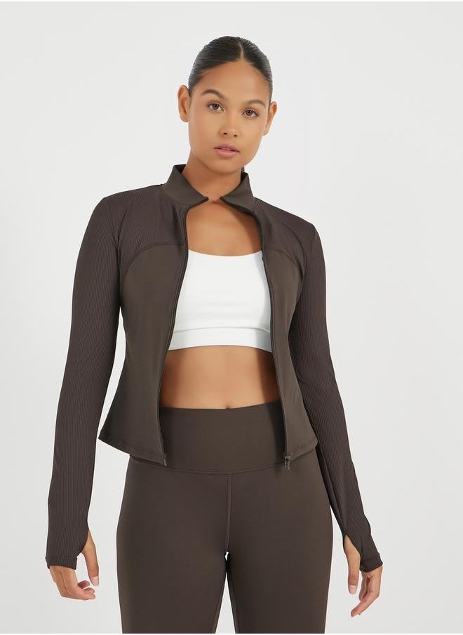 Textured Panel Detail Zip Up Jacket
