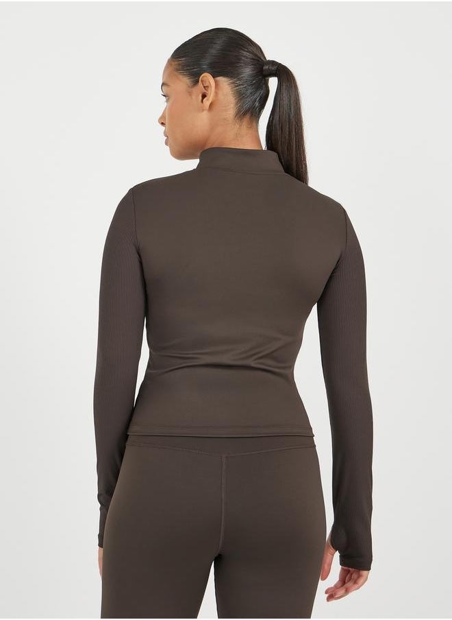 Textured Panel Detail Zip Up Jacket
