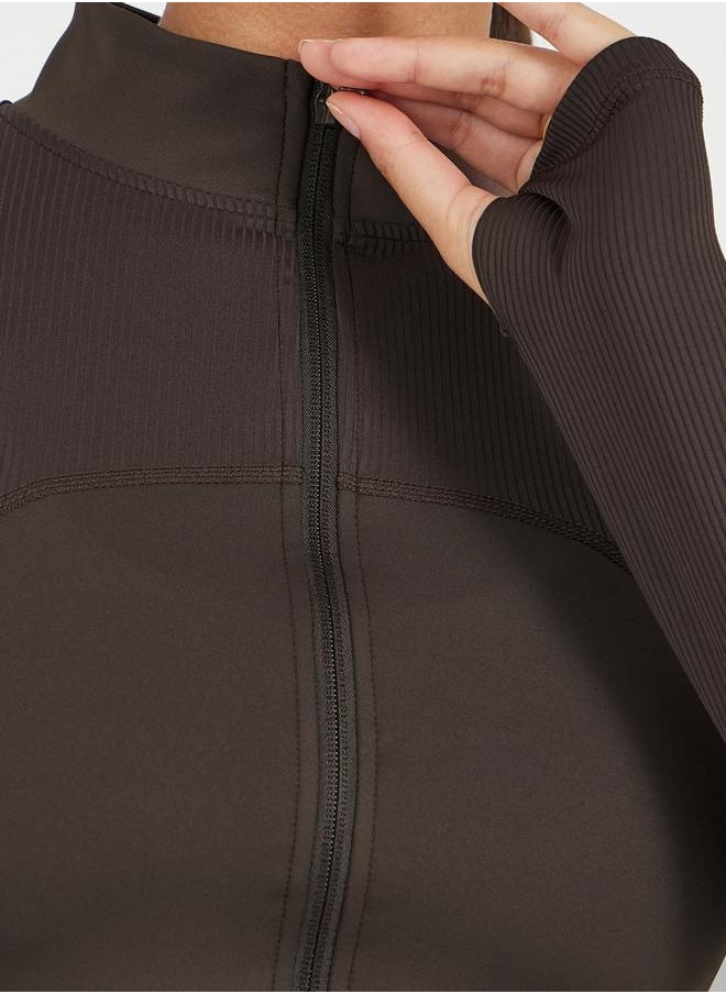 Textured Panel Detail Zip Up Jacket