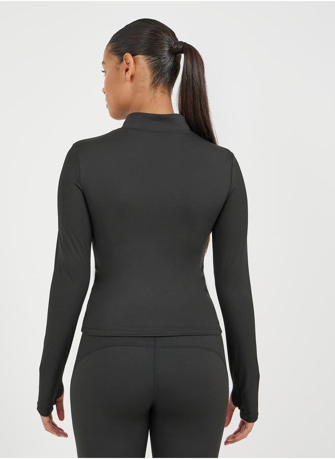 Textured Panel Detail Zip Up Jacket