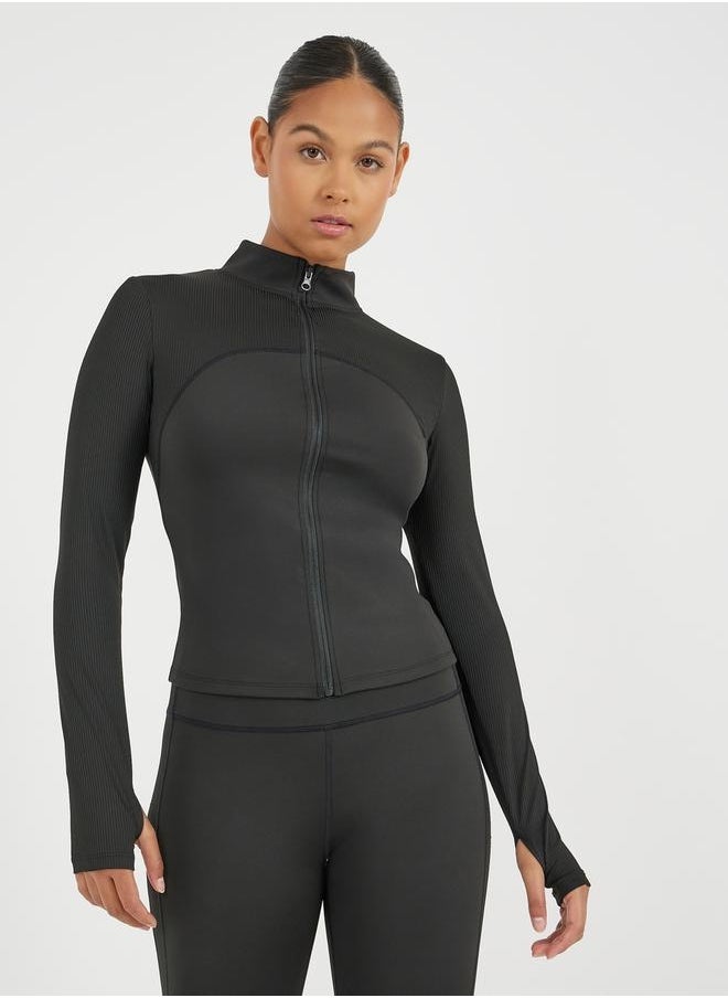 Textured Panel Detail Zip Up Jacket