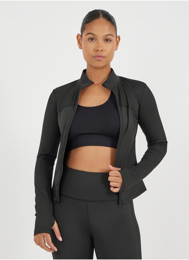 Textured Panel Detail Zip Up Jacket