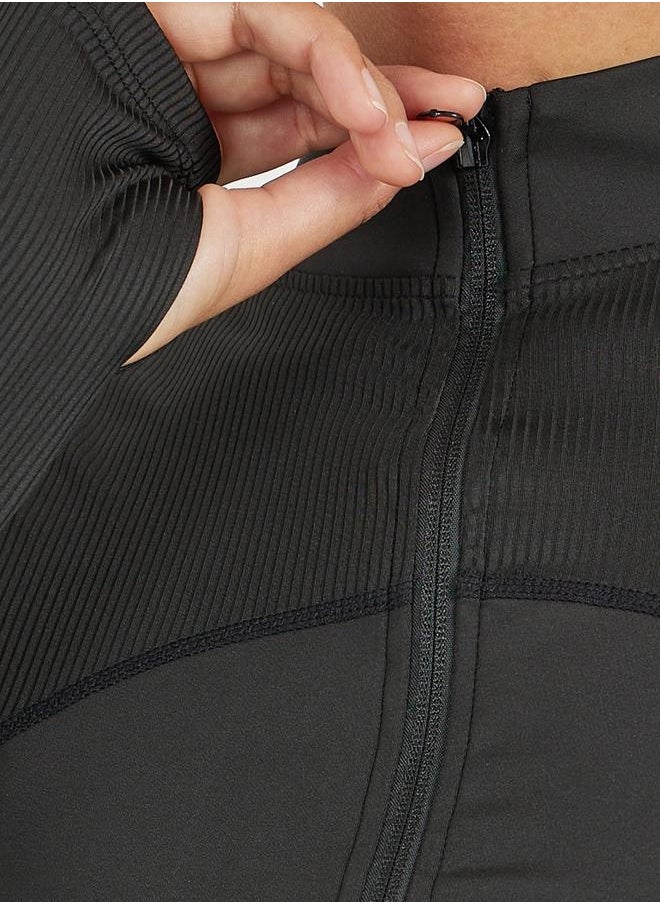 Textured Panel Detail Zip Up Jacket
