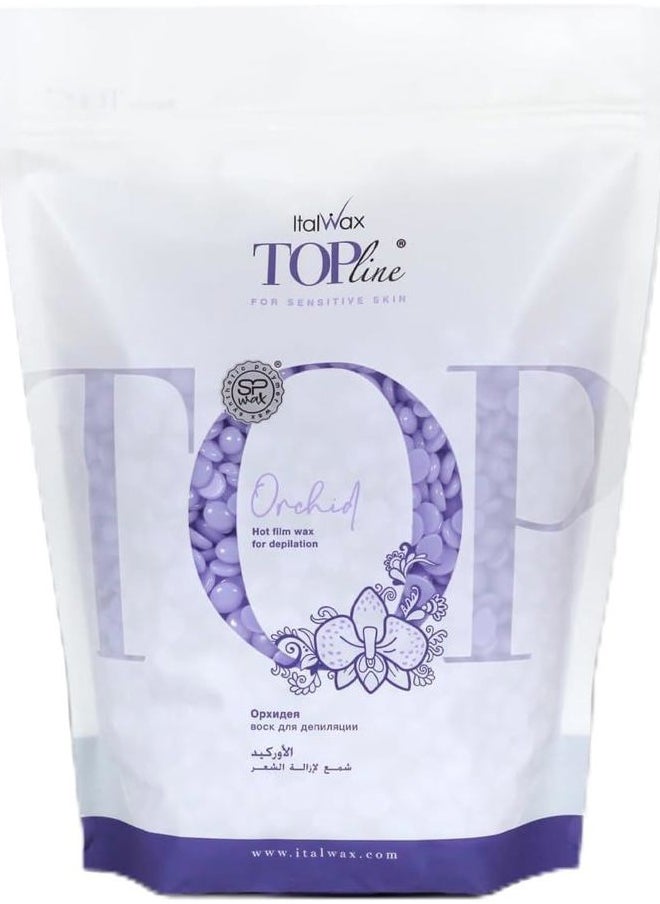 Top Line Orchid - 750g / 1.65lb - Hard wax beads for hair removal - Orchid fragrance - Synthetic formulation ideal for sensitive skins - Recommended for Bikini Area and Armpits